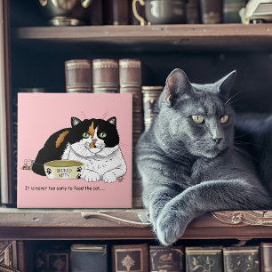 Azulejo Divertida Gata Calicó Mimada Alimentar Gato Rosa