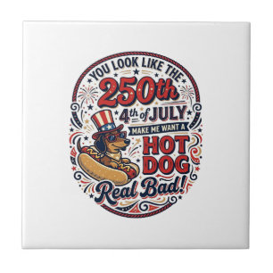 Azulejo Divertido 250º 4 de Julio Hot Dog Dachshund