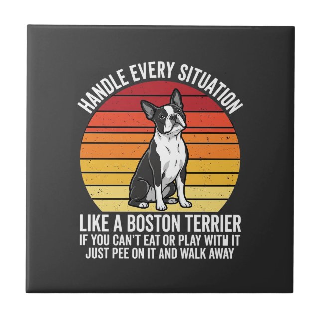 Azulejo Divertido Actitud de Perro Retro Boston Terrier (Frente)