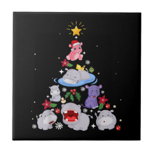 Azulejo Divertido árbol de Navidad Hippo Xmas Hippopótam
