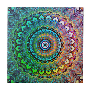 Azulejo Divertido arcoiris y corazón Mandala