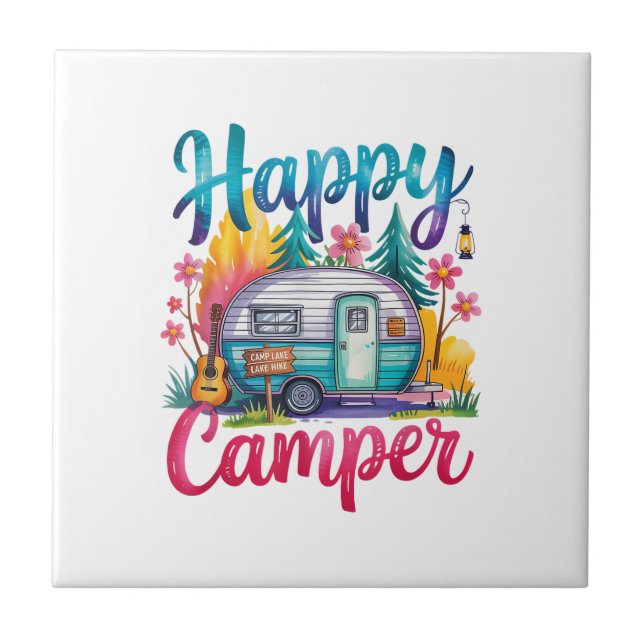 Azulejo Divertido Feliz Campista Ropa de Camping Remolque  (Frente)