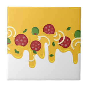 Azulejo Divertido Queso de Pizza Goteante Retro Keto Fiest