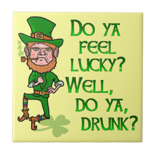 Azulejo Divertido y afortunado borracho Leprechaun