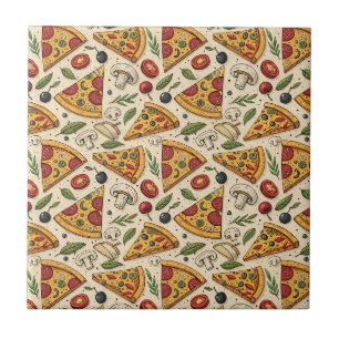 Azulejo Diviértete en la fiesta de pizza Patrón de comida