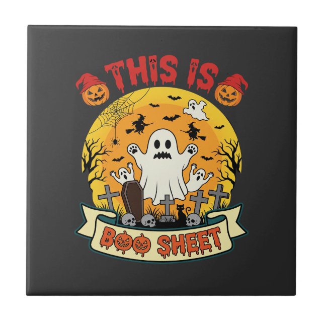 Azulejo Diviértete Halloween Boo Sheet Fantasma Cementerio (Frente)