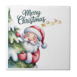 Azulejo Diviértete Santa Lindo con Árbol y Tipografía