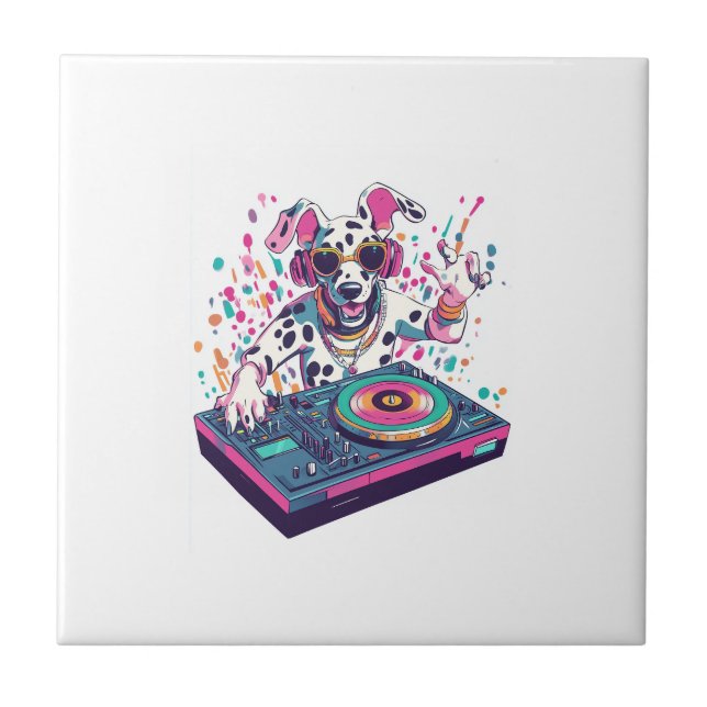 Azulejo DJ Dálmata � Perro de la Fiesta Rave EDM (Frente)