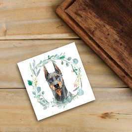 Azulejo Doberman Pinscher Watercolor Wreath Cerámica Tile
