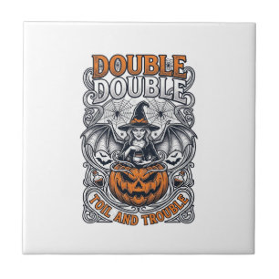Azulejo Doble Trabajo Bruja Calabaza Halloween Telaraña