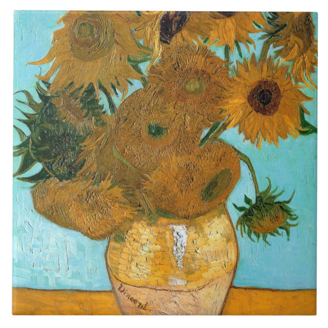 Azulejo Doce girasoles en una bolsa (pintura de vida fija) (Frente)