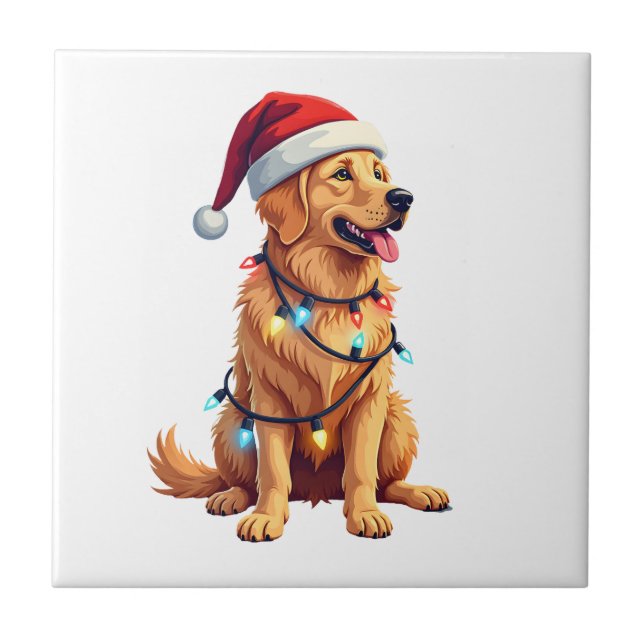Azulejo Dog Golden Retriever Santa Christmas Xmas Lights ( (Frente)