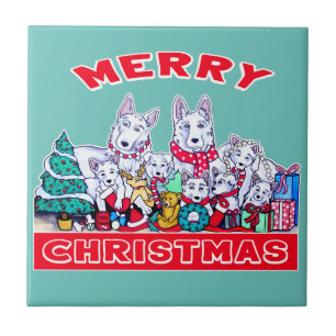 Azulejo Dog Merry Christmas White Shepherd Holiday GSD Div