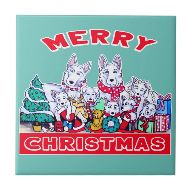 Azulejo Dog Merry Christmas White Shepherd Holiday GSD Div (Frente)
