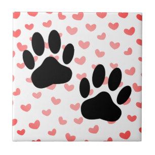 Azulejo Dog Paw imprime Red Hearts Tile