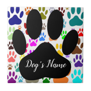 Azulejo Dog Paw Pattern With Custom Name Ceramic Tile