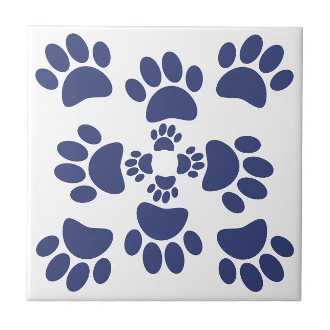 Azulejo Dog Paws Prints Portuguese Style White and Blue  (Frente)