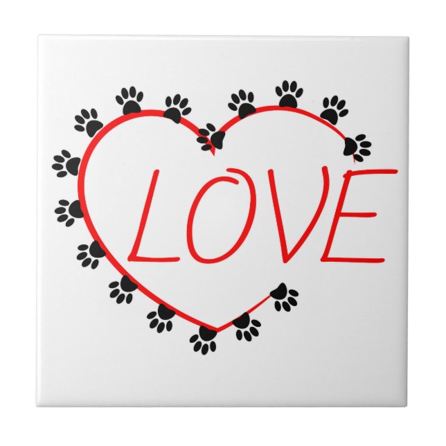 Azulejo Dog Paws Red Heart Love (Frente)