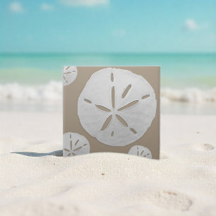 Azulejo Dólar de arena de playa tropical beige y blanco in