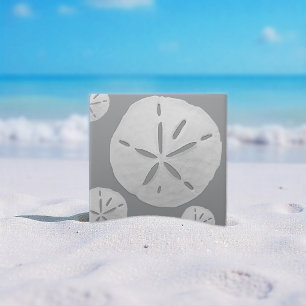 Azulejo Dólar de arena de playa tropical gris claro y blan