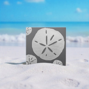Azulejo Dólar de arena de playa tropical gris oscuro y bla
