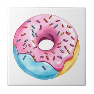 Azulejo Donut acuarela con hielo y salpicaduras en blanco