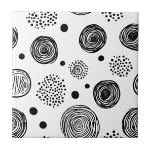 Azulejo Doodle abstracto dibujado a mano - Blanco y negro 