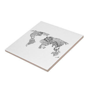 Azulejo Doodle de arte de World Map Único