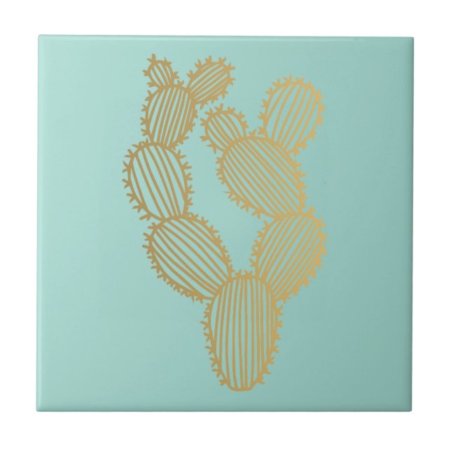 Azulejo Doodle de Cactus Gold Pricky (Frente)