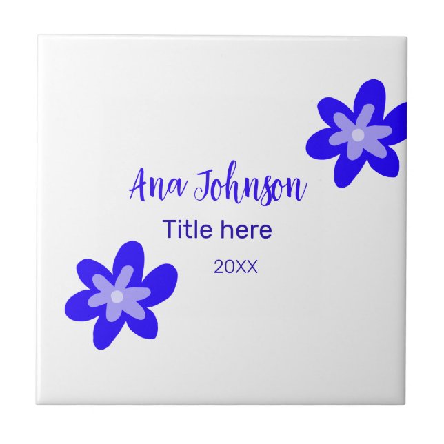 Azulejo Doodle de flores azules titulo año 20XX profesión (Frente)
