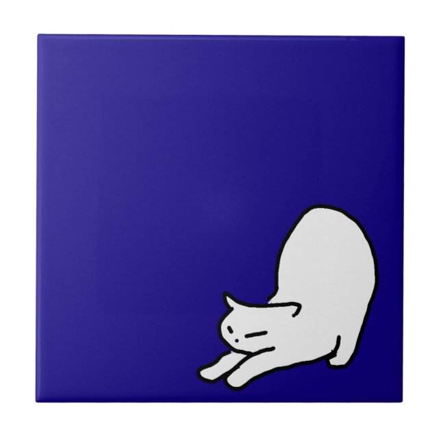 Azulejo Doodle de gato lindo y gracioso en azul (Frente)