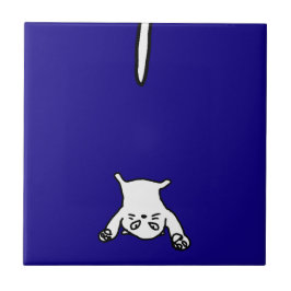 Azulejo Doodle de gato lindo y gracioso en azul