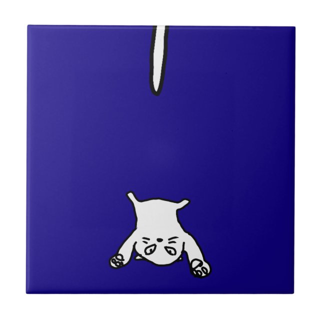 Azulejo Doodle de gato lindo y gracioso en azul (Frente)