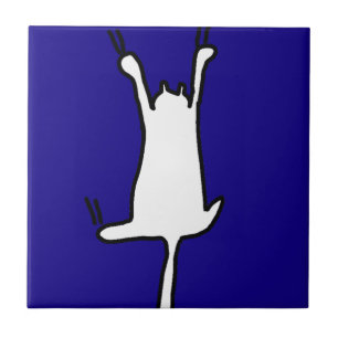 Azulejo Doodle de gato lindo y gracioso en azul