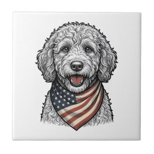 Azulejo Doodle de perro patriótico grabado vintage vectori