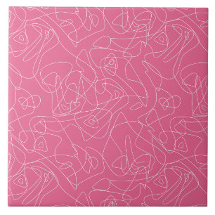 Azulejo Doodles abstractos blancos sobre fondo rosa