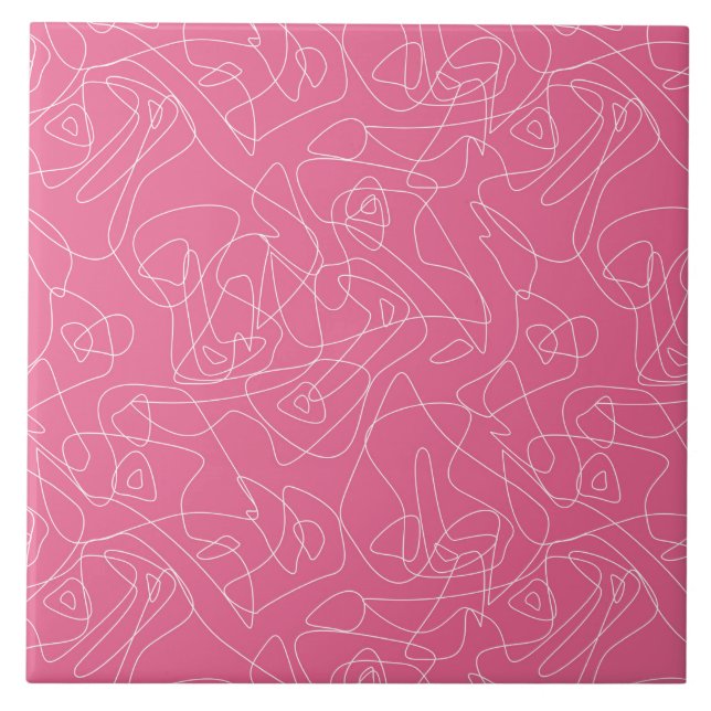 Azulejo Doodles abstractos blancos sobre fondo rosa (Frente)