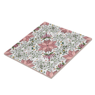 Azulejo Doodles De Flor Rosa De Color Rosa, Tile Art