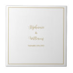 Azulejo Dorado Blanco Elegante Nombre simple Boda Favor de<br><div class="desc">Diseñado con plantillas de texto para nombres y fechas que puede personalizar!</div>