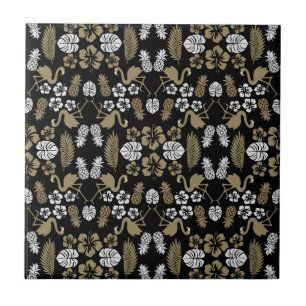 Azulejo Dorado Floral Tropical Patterado