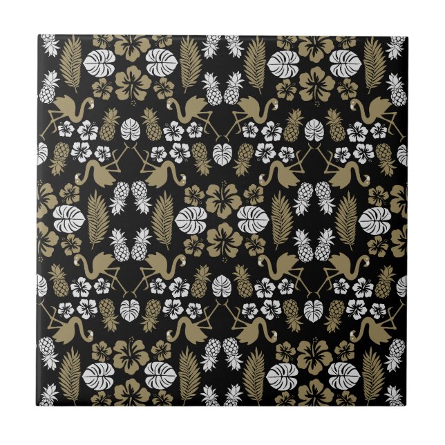 Azulejo Dorado Floral Tropical Patterado (Frente)