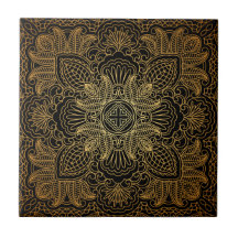 Dorado Mandala Ornament Ceramic Tile