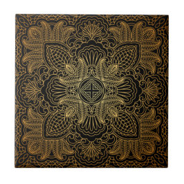 Azulejo Dorado Mandala Ornament Ceramic Tile
