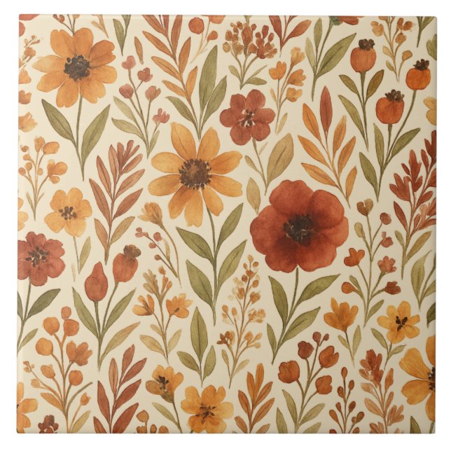 Azulejo Dorado rústico Otoño Floral Caída de vibraciones (Frente)