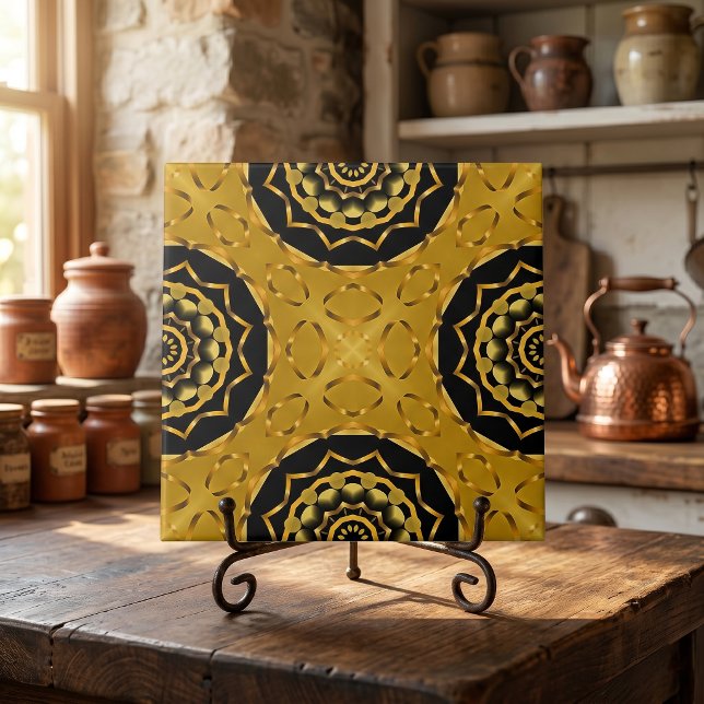 Azulejo Dorado y Negro Arabesco Geométrico Marroquí (Subido por el creador)