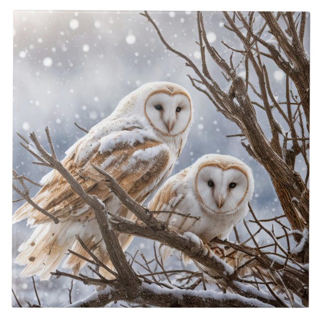 Azulejo Dos búhos en la estación de la Bonito de Nieve (Frente)