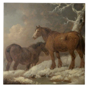 Azulejo Dos caballos en la nieve (escena del invierno)