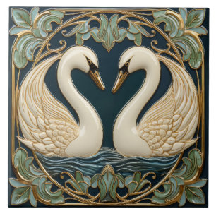 Azulejo Dos Cisnes En El Lago Art Nouveau Inspiran Decorac