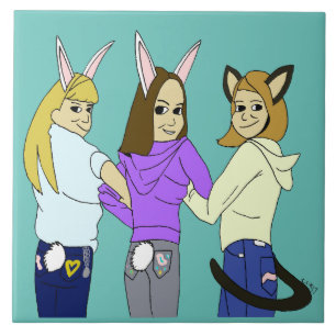 Azulejo Dos conejitos y un gatito