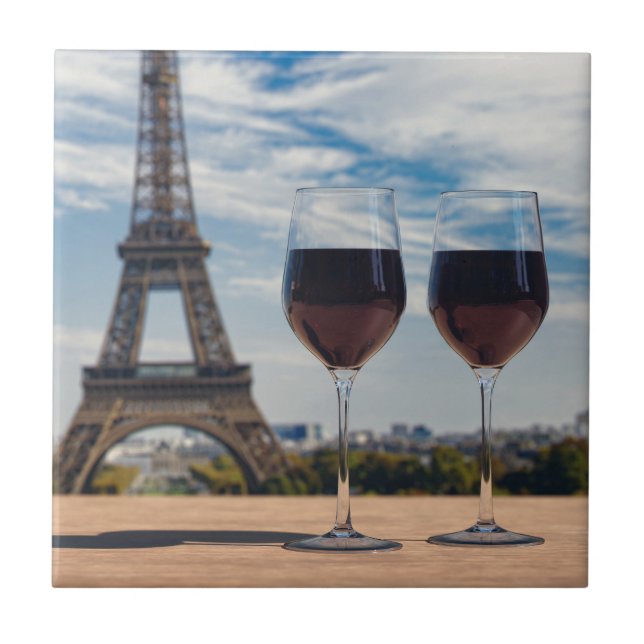 Azulejo Dos copas de vino con Torre Eiffel (Frente)